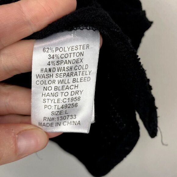 Umgee Floral Embroidered Waffle Tie Front Blouse Black L - Picture 7 of 8